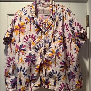 Printfresh Monkey Business Floral Button-Up pajamas in Purple and Yellow 4x